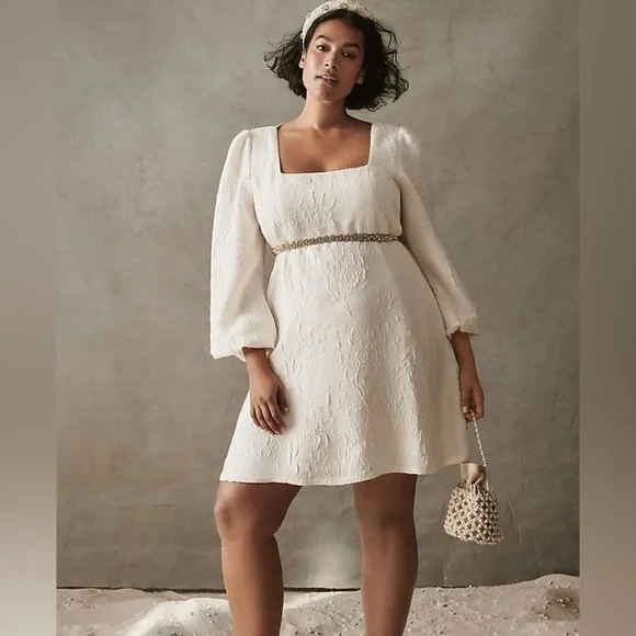 Sachin & Babi BHLDN Rhinebeck Size 14 Ivory Textured Floral Square Neck Wedding - Picture 1 of 7